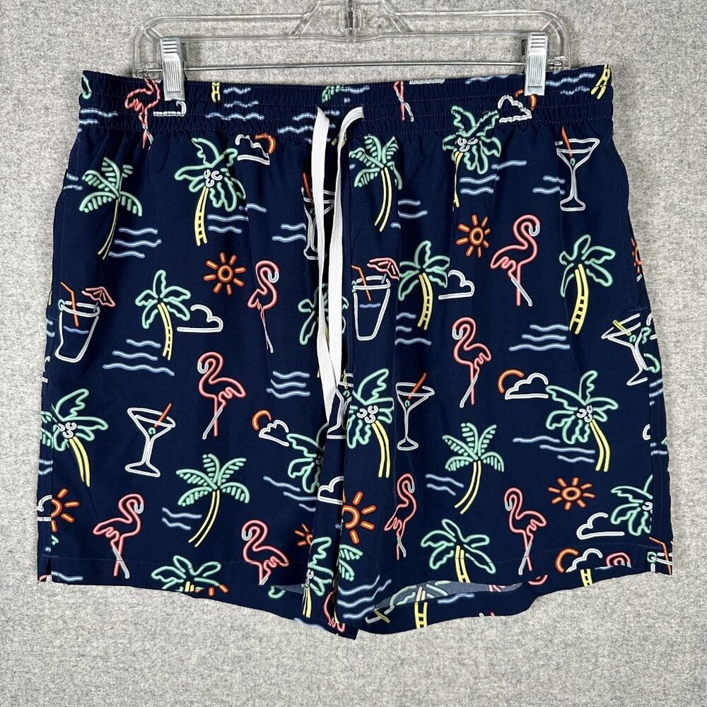 Chubbies‎ Mens Swim Trunks 2XL Blue Neon Flamingo Martini Beach Summer 5.5”